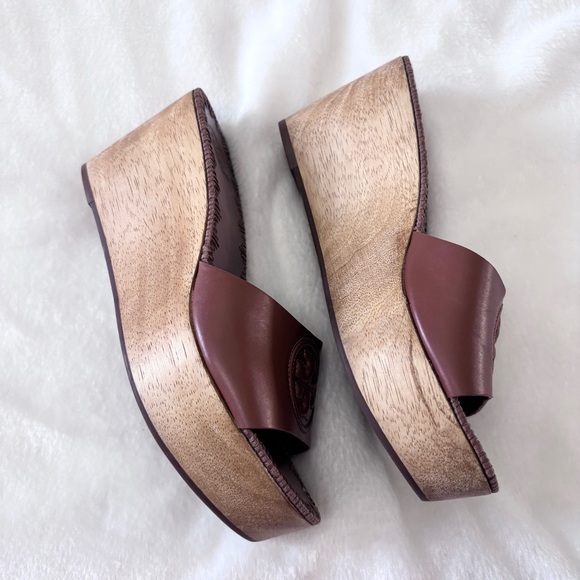 Tory Burch Brown Leather Patty Platform Wedge Sandals Size 7.5 - Picture 7 of 9